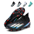 Youth High Sock Collar AG Soccer Cleats, Lace-Up Embossed Dot Synthetic Leather Rainbow Three Stripes Graphic Football Boots, Transparent Conical Hard Stud Professional Competition Cleats for Natural Grass & Long-Pile Artificial Turf-ysxd2366