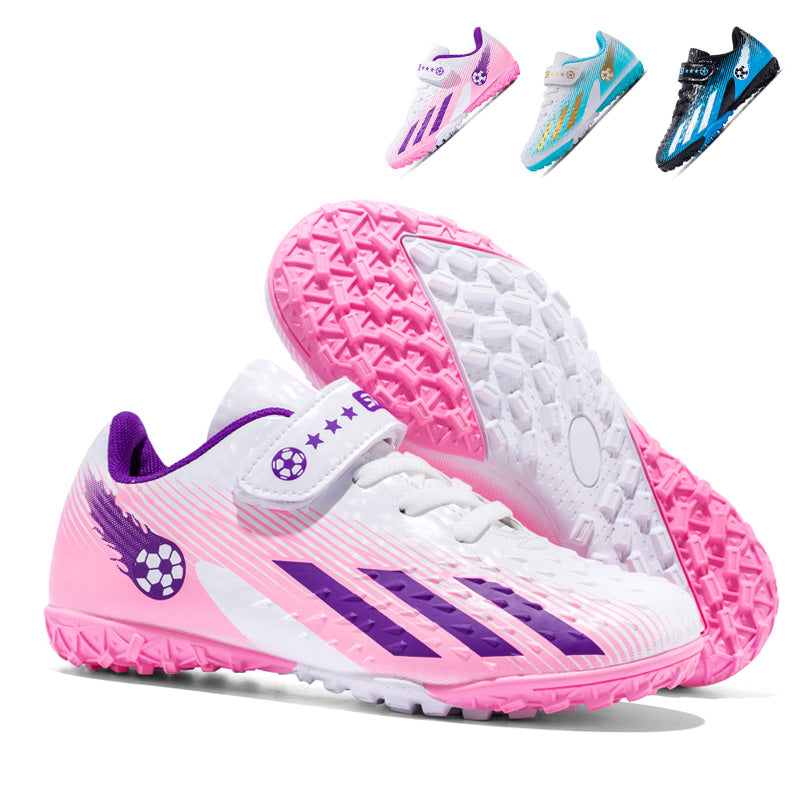 Kids' Turf Soccer Cleats - Hook and Loop Strap & Lace-Up Football Shoes for Boys & Girls, Indoor/Outdoor Training-WEJIESS003
