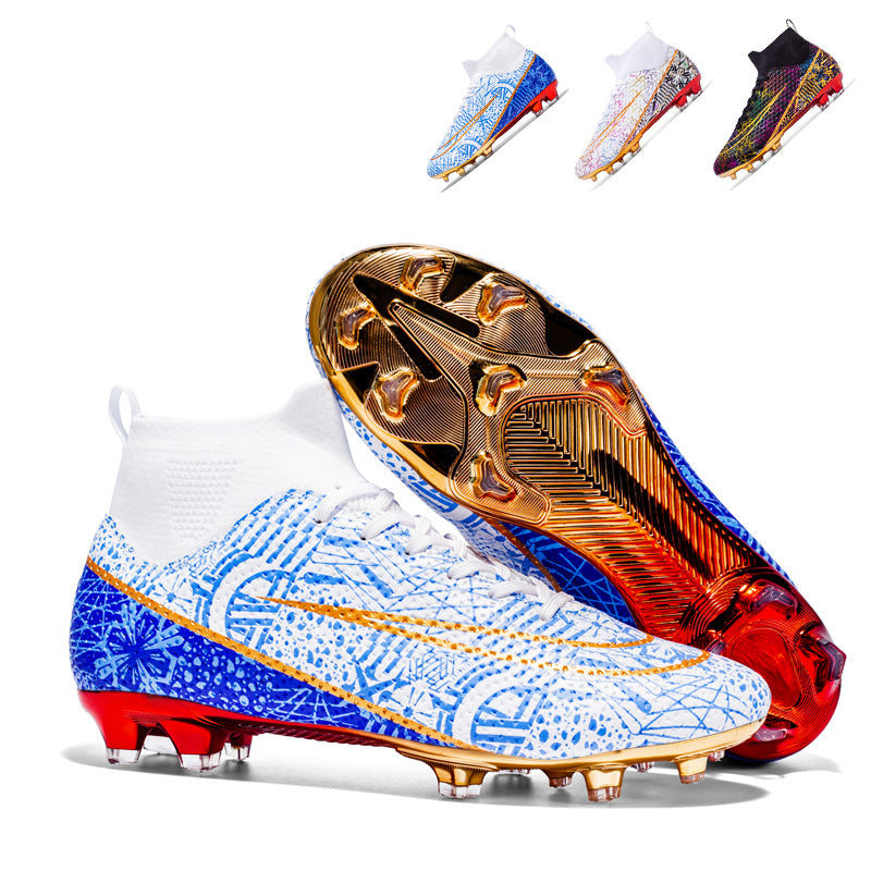 Professional High-Top Soccer Cleats, 3D Texture (AG) Football Boots, Anti-Slip Graffiti Athletic Training Sneakers with Electroplated Outsole-WEJIESS2077