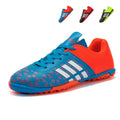 TF Turf Soccer Cleats, Lace-Up Triangle Grid Embossed Synthetic Leather Three Stripes Football Shoes, Non-Marking Pyramid Short Rubber Training Cleats for Children Indoor Hard Courts & Short Artificial Turf-junhao1610-1
