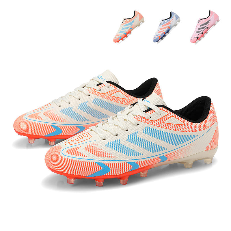 AG Soccer Cleats, Lace-Up Football Boots, Lightweight Striped Synthetic Soccer Shoes for Boys Girls Artificial Grass Training & Matches, Multi Color Options-zusheng-S004