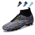 High Sock Collar AG  Soccer Cleats, Lace-Up Perforated Dot Woven Knit Gradient Crack Line Graphic Football Boots, Transparent Conical Hard Stud Professional Competition Cleats for Natural Grass & Long-Pile Artificial Turf-junhao-D150