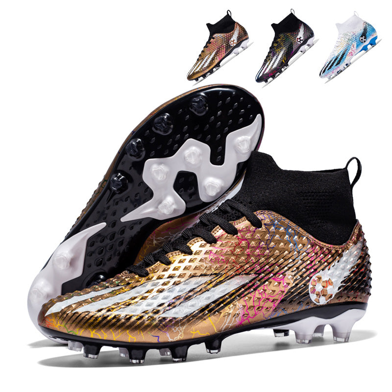 Men's High-Top Soccer Cleats -AGFootball Boots with Lightning Graffiti Design,Armor-Textured Upper and Supportive Ankle Sock Liner-WEJIESS255