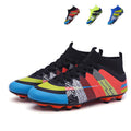 Youth High Sock Collar AG  Soccer Cleats, Lace-Up Wave Dot Synthetic Leather Three Stripes Graphic Football Boots, Transparent Conical Hard Stud Professional Competition Cleats for Natural Grass & Long-Pile Artificial Turf-junhao1703