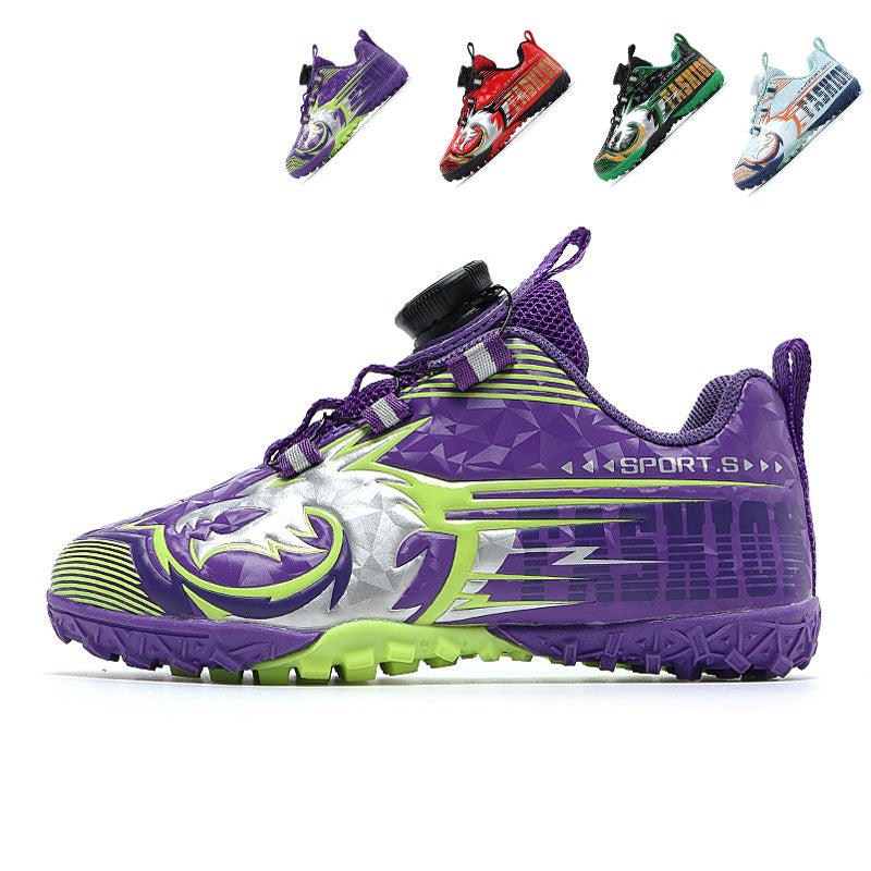 Kids TF Turf Soccer Cleats with Rotating Buckle, Boys & Girls Artificial Grass Football Shoes, Breathable Dragon Print Training Sneakers for Youth (Multiple Colors)-Yinzu-M016
