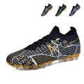Sock Collar AG Soccer Cleats, Lace-Up Grid Woven Knit Motivational Text Graffiti Print Football Boots, Transparent Gradient Conical Hard Stud Professional Competition Cleats for Natural Grass & Long-Pile Artificial Turf-Zusheng2621