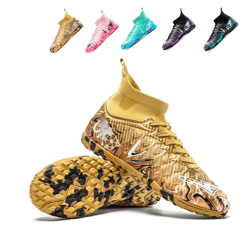 High-Top TF Soccer Cleats - Turf Football Boots, Stylish Graffiti Print Athletic Soccer Shoes, Non-Slip Spikes Training Sneakers for Youth & Adults-Yinzu-X2601