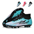 High Sock Collar AG  Soccer Cleats, Lace-Up Gradient Irregular Streak Woven Knit Blade Graphic Football Boots, Transparent Conical Hard Stud Professional Competition Cleats for Natural Grass & Long-Pile Artificial Turf-zusheng2820