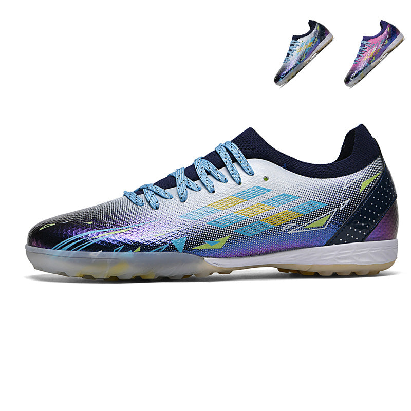 Turf Soccer Cleats, Iridescent Gradient Knit Football Shoes, Breathable Anti-Slip Training Sneakers for Artificial Turf-H2366-4