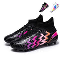 Hight Sock AG Soccer Cleats, Lace-Up Wavy Embossed Synthetic Football Boots, Gradient Jagged Pixel Graphic Knit Sock Ankle Lightweight Competition Athletic Shoes for Outdoor Long-Blade Artificial Turf Matches-zusheng8088C