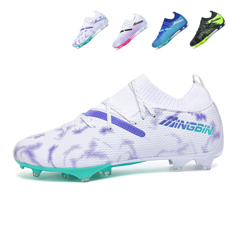 AG Artificial Grass Soccer Cleats, Mid-Top Knit Football Shoes, Gradient Mesh &amp; Abstract Print Anti-Slip Athletic Boots for Synthetic Turf-Hxh2515F
