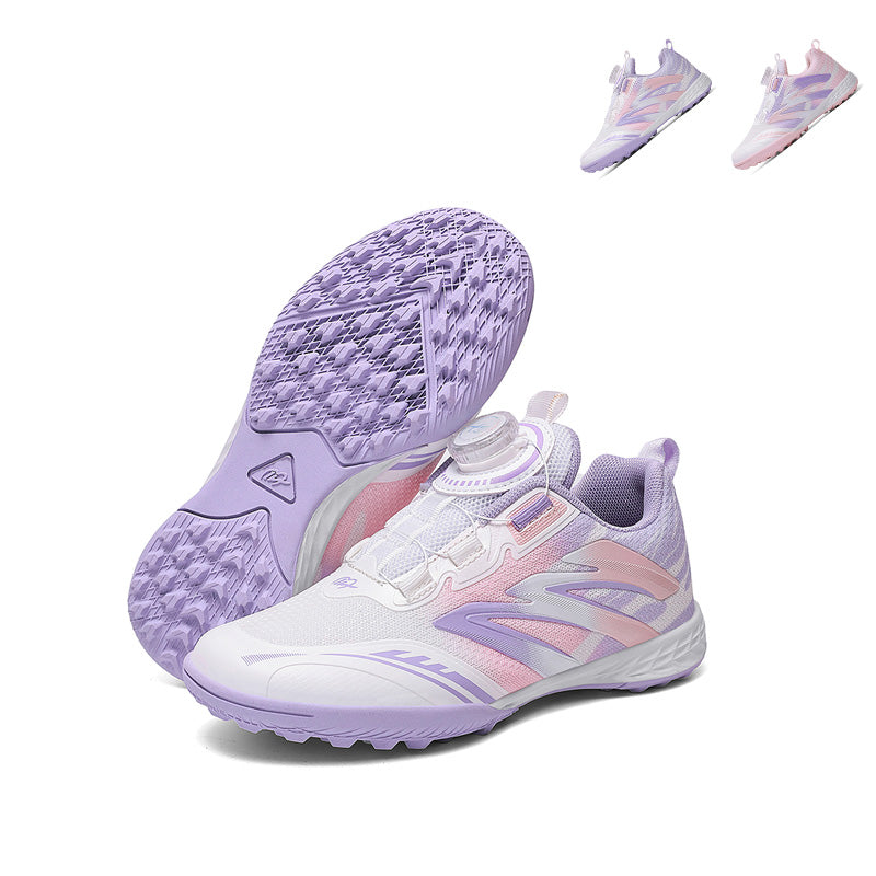 TF Turf Soccer Cleats, Breathable Mesh Football Shoes, Gradient Pastel Print with Rotary Buckle Anti-Slip Training Sneakers-HxhA5955-1