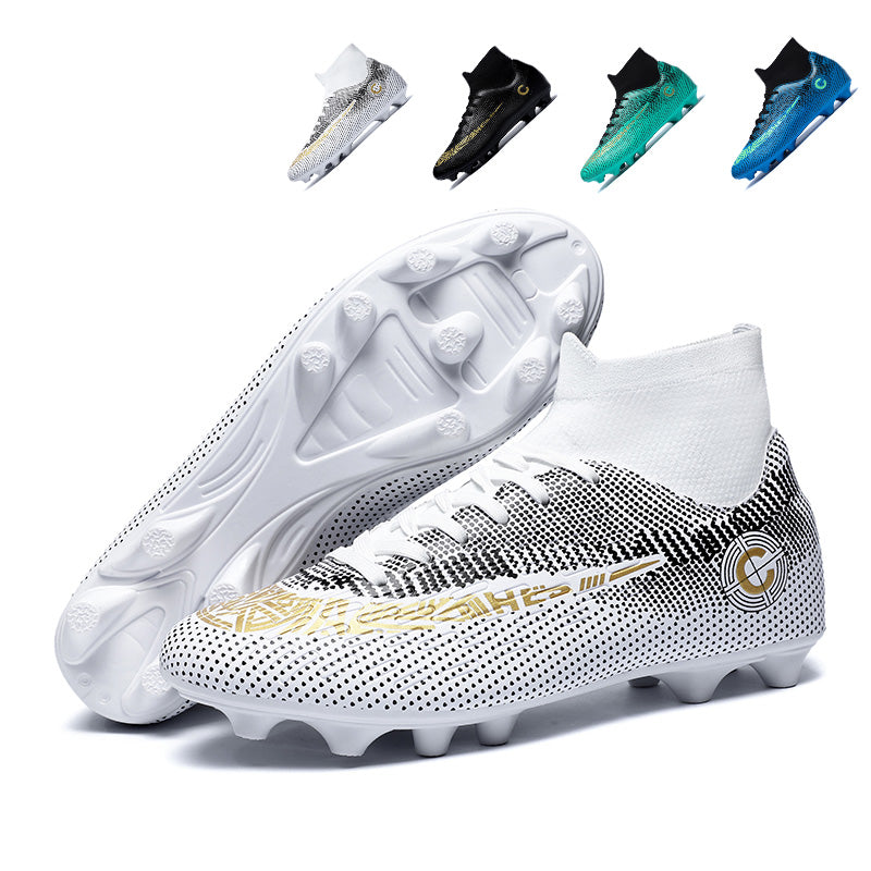 Men's AG Artificial Grass Soccer Cleats, High-Top Knit Football Shoes, Gradient Dot Print with Gold Accents Anti-Slip Athletic Boots for Synthetic Turf-Hxh2039