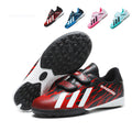 Kids TF Turf Soccer Cleats, Double Velcro Strap Synthetic Football Shoes, Flame Three Stripes Graphic Youth Training Athletic Boots for Indoor Courts & Short Artificial Turf-zusheng-X199
