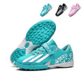 TF Turf Soccer Cleats, Velcro Strap Easy On Lace-Up Synthetic Football Shoes, 3-Stripes Floral Print Lightweight Youth Training Athletic Boots for Indoor Courts & Short Artificial Turf-zusheng1704