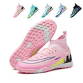 Hight Knit Collar TF Turf Soccer Cleats, Lace-Up Vertical Rib Synthetic Football Boots, Gradient AIR2026 Letter Print Lightweight Training Athletic Shoes for Indoor Hard Courts & Short Artificial Turf-zusheng-A563