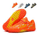 Turf Soccer Cleats, Single Hook-and-Loop Velcro Strap Synthetic Football Shoes, Dynamic Flame Streamline Graphic Youth Training Athletic Boots for Indoor Courts & Short Artificial Turf-zusheng189M-1