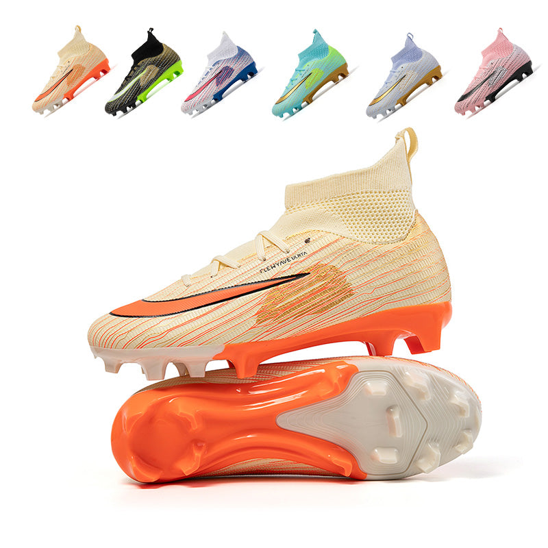 Artificial Grass Soccer Cleats, Hight-Top Sock Ankle Football Boots with Gradient Swoosh  Wave Line Print, Breathable Ribbed Athletic Shoes for Outdoor Synthetic Turf-zusheng-A562