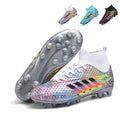 Hight Sock AG Soccer Cleats, Lace-Up Full 3D Raised Bump Synthetic Football Boots, Rainbow Gradient Three Stripes Graphic Knit Sock Ankle Lightweight Competition Athletic Shoes for Outdoor Long-Blade Artificial Turf Matches-zusheng6088