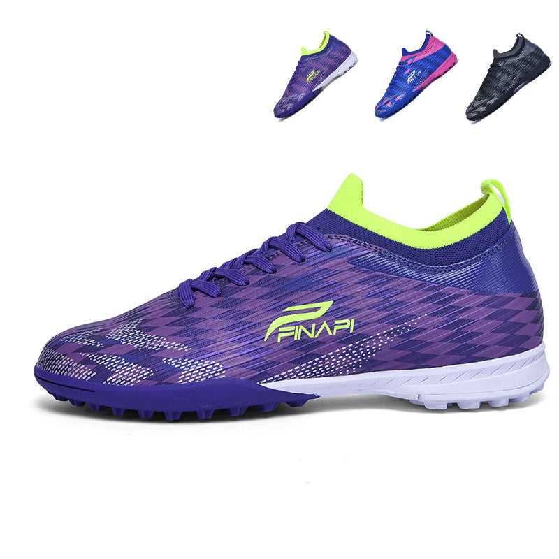 TF Turf Soccer Cleats, Low-Top Knit Football Shoes, Gradient Plaid Print Anti-Slip Training Sneakers for Artificial Turf-Hxh2606F