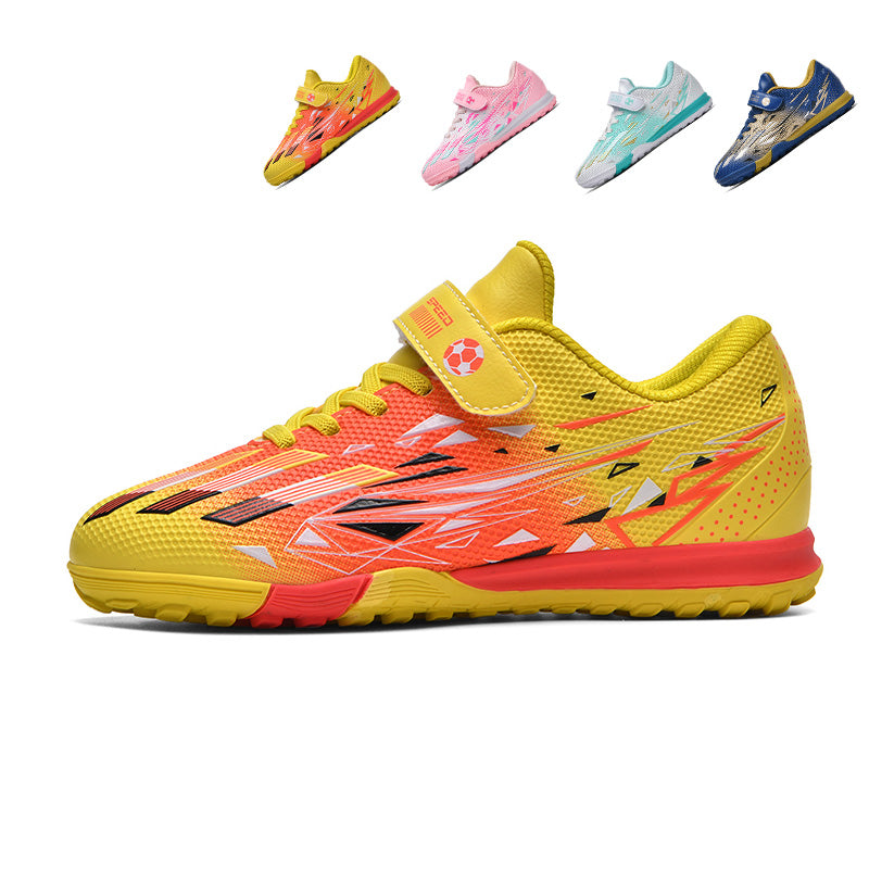 Turf Soccer Cleats, Breathable Mesh Football Shoes with Hook-and-Loop Strap, Anti-Slip Training Sneakers for Boys &amp; Girls-Hxh-T3039