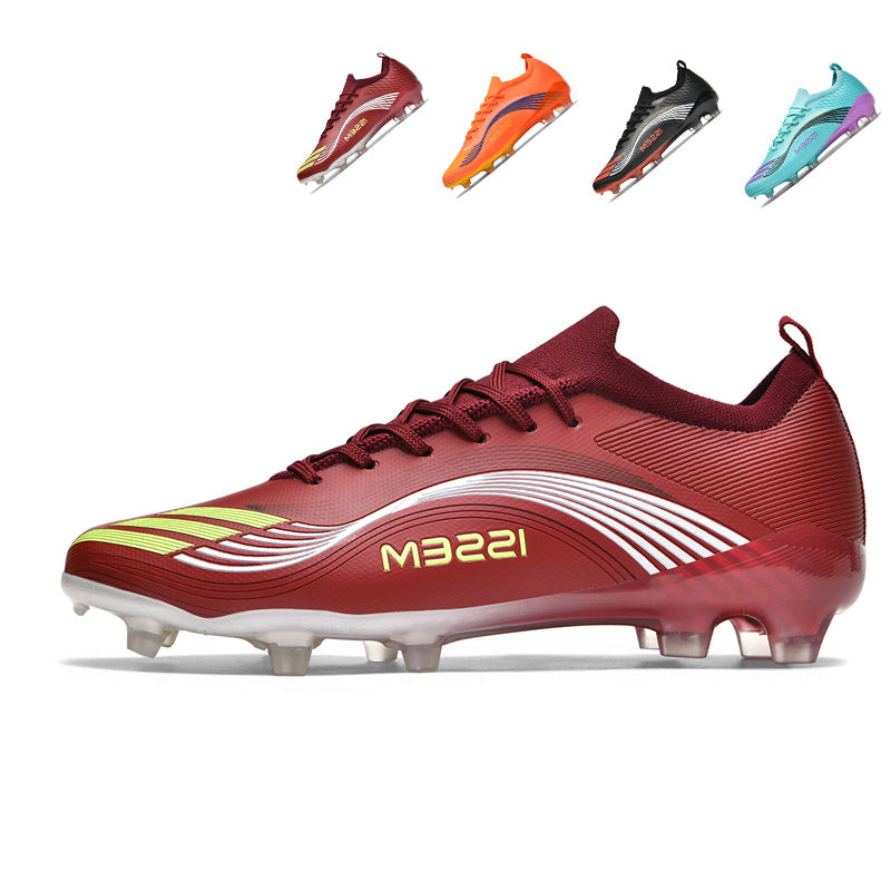 AG Artificial Grass Soccer Cleats, Low-Top Knit Football Shoes with Wave Print, Breathable Athletic Boots for Synthetic Turf-Hxh8532