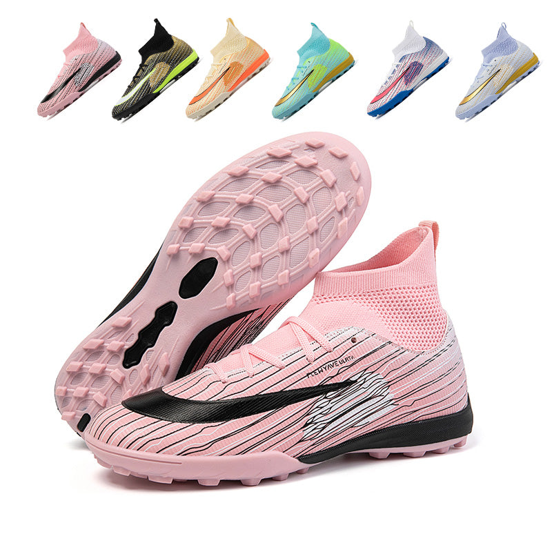 Turf Soccer Cleats, Mid-Top Sock Ankle Football Shoes with Gradient Swoosh  Wave Line Print, Breathable Ribbed Athletic Boots for Indoor Courts  Artificial Turf-zushengA561