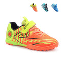 Turf Soccer Cleats, Low-Top Hook-and-Loop Velcro Strap Synthetic Football Shoes, Diamond Texture Lightning Graphic Youth Training Athletic Boots for Indoor Courts & Short Artificial Turf-zusheng72016