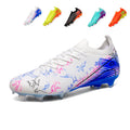 Artificial Grass Soccer Cleats Low Sock Ankle Lace-Up Crack Print Knit Football Boots, Gradient Line Breathable Athletic Shoes for Outdoor Long-Blade Synthetic Turf Matches-zusheng813-1