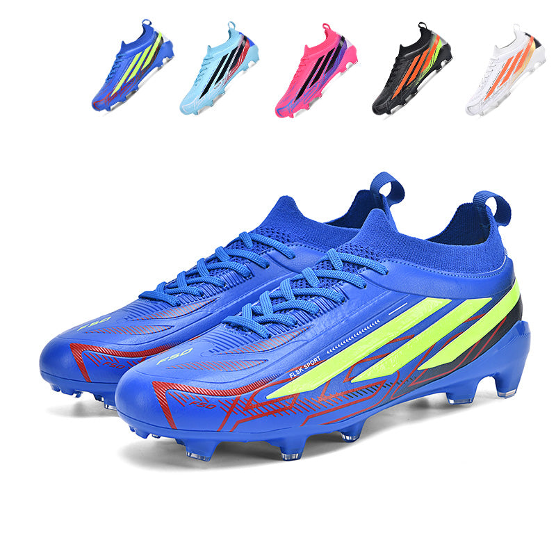 Men's AG Artificial Grass Soccer Cleats, Mid-Top Knit Football Shoes, Three-Stripe Gradient Print Anti-Slip Athletic Boots for Synthetic Turf-Hxh357K