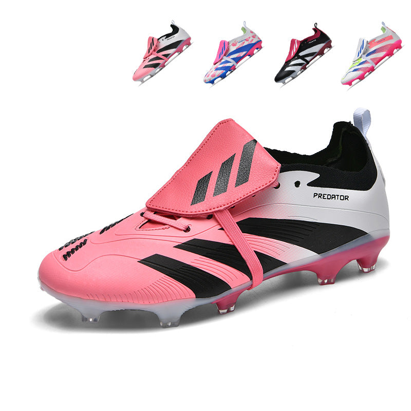 Fold Over Strap Predator AG Soccer Cleats, Lace-Up Ribbed Control Synthetic Football Boots, 3-Stripes Gradient Graphic Lightweight Competition Athletic Shoes for Outdoor Long-Blade Artificial Turf Matches-zusheng-T18-2