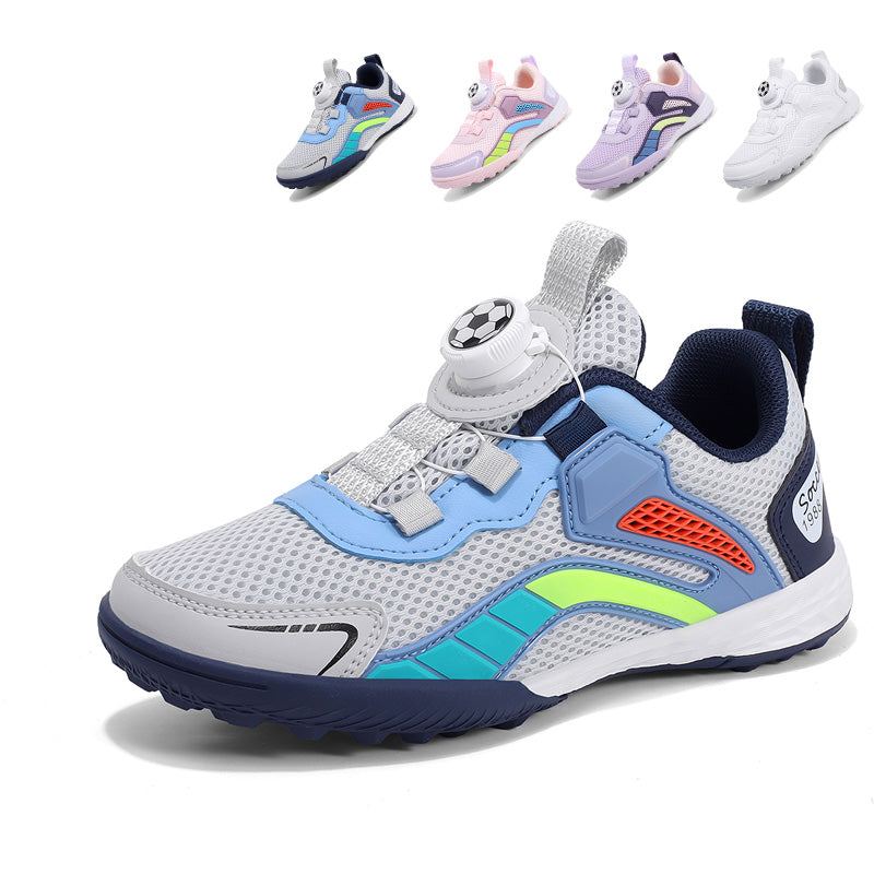 Turf Soccer Cleats, Breathable Mesh Football Shoes with Auto-Lacing Knob, Anti-Slip Training Sneakers for Boys &amp; Girls-Hxh258B
