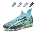 Hight Sock AG Soccer Cleats, Lace-Up Embossed Texture Dot Accent Synthetic Football Boots, Knit Sock Ankle Lightweight Competition Athletic Shoes for Outdoor Long-Blade Artificial Turf Matches-zusheng5505