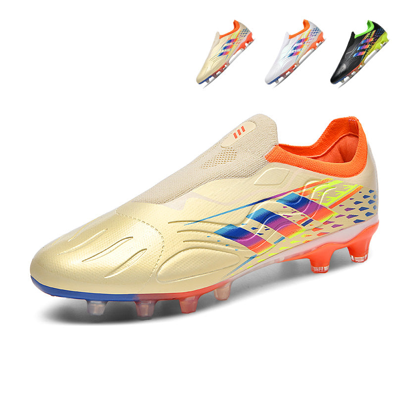 Artificial Grass Soccer Cleats, Laceless Slip-On Football Shoes with Gradient Print, Breathable Athletic Boots for Outdoor Synthetic Turf-Hxh8526