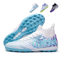 Men's TF Turf Soccer Cleats, High-Top Knit Football Shoes, Graffiti "CONTROL" Print Anti-Slip Training Sneakers for Artificial Turf-Hxh091-1