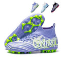 Men's AG Artificial Grass Soccer Cleats, High-Top Graffiti "CONTROL" Print Football Shoes, Anti-Slip Athletic Boots for Synthetic Turf-Hxh091