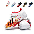 TF Turf Soccer Cleats, Single Velcro Easy-On Lace Auxiliary Synthetic Football Boots, Pixel Dot Gradient Three Stripes Lightweight Youth Training Athletic Shoes for Indoor Hard Courts & Short Artificial Turf-zusheng6199