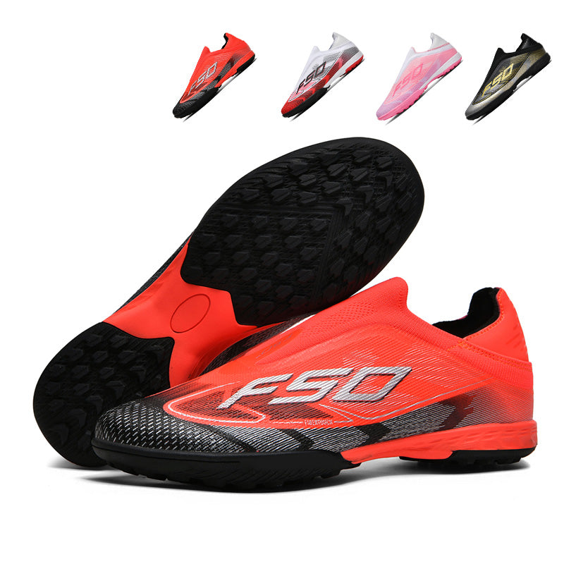 Turf Soccer Cleats, Laceless Slip-On Low-Top F50 Football Shoes, Gradient Knit Athletic Boots for Indoor Courts Short Artificial Turf Training-zusheng-H7-1