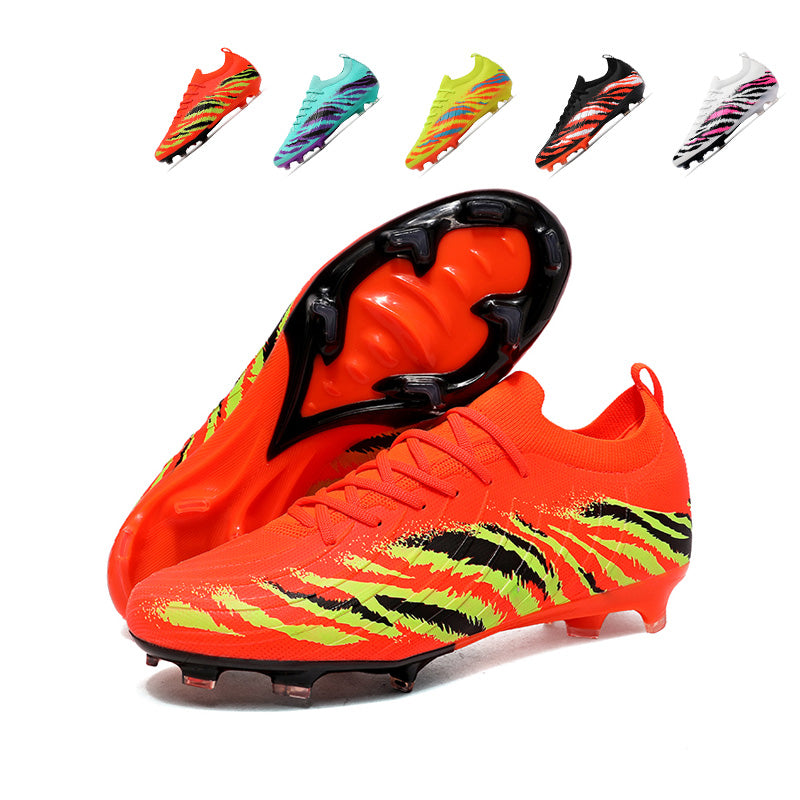 AG Artificial Grass Soccer Cleats, High-Top Sock Ankle Football Shoes with Tiger Print, Breathable Knit Athletic Boots for Outdoor Synthetic Turf-Hxh810
