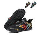 Kids' TF Turf Soccer Cleats, Breathable Mesh Football Shoes, Flame Print with Velcro Anti-Slip Training Sneakers for Boys &amp; Girls-Hxh303