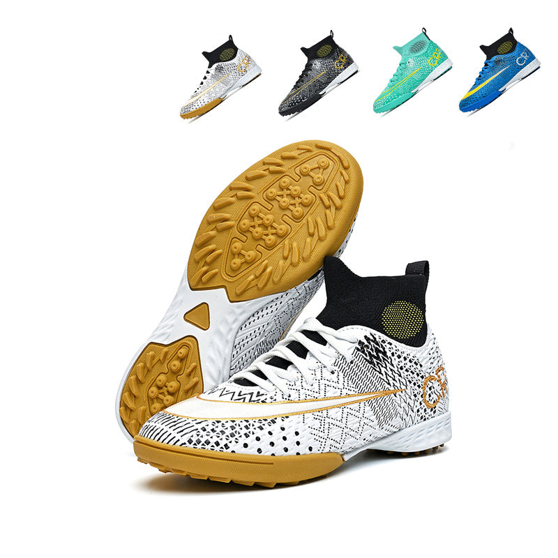 Turf Soccer Cleats, High-Top Sock Ankle Football Shoes with CR7 Geometric Print, Breathable Athletic Boots for Indoor & Artificial Turf Courts-Hxh636