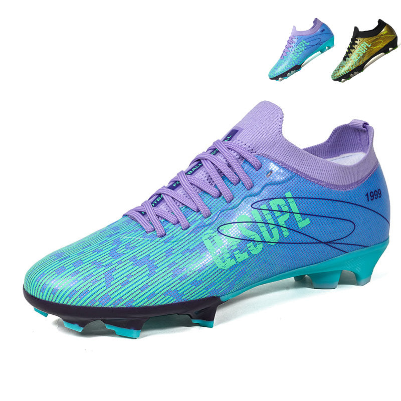 Artificial Grass Soccer Cleats, Gradient Print Football Shoes with Sock Ankle Collar, Breathable Athletic Boots for Outdoor Synthetic Turf-HxhD2028