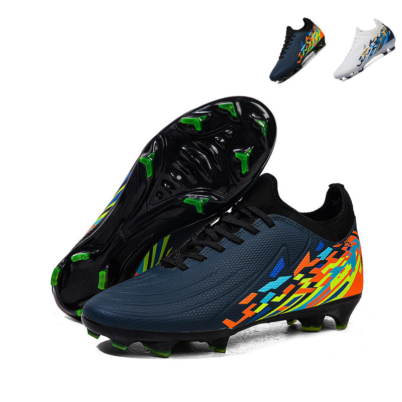 Artificial Grass Soccer Cleats, Low-Top Geometric Print Football Shoes, Breathable Athletic Boots for Outdoor Synthetic Turf-Hxh1037