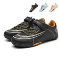 Turf Soccer Cleats, Single Velcro Easy-On Hidden Elastic Laces Woven Grid Synthetic Football Boots, Curved Gradient Streamline M Circle Logo Lightweight Youth Training Athletic Shoes for Indoor Hard Courts & Short Artificial Turf-zusheng6192