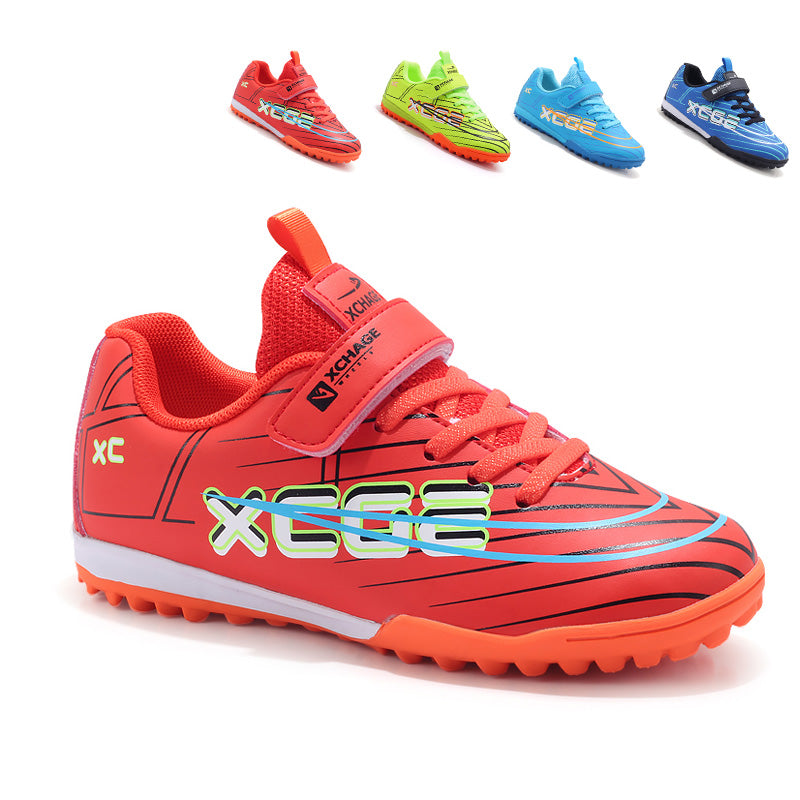 TF Turf Soccer Cleats, Hook-and-Loop Football Shoes with XCGE Print, Breathable Athletic Boots for Boys &amp; Girls-Hxh72017