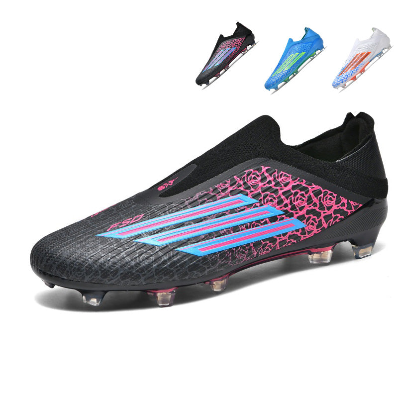 Artificial Grass Soccer Cleats, Laceless Sock Ankle Football Boots with Rose Pattern , Breathable Athletic Shoes for Outdoor Synthetic Turf-zusheng-T39