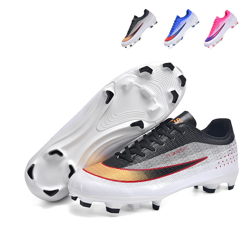 Low Cut AGSoccer Cleats, Lace-Up Breathable Dot Mesh Gradient Color Football Boots, Large Contrast Swoosh Sport Logo Conical Hard Stud Competition Shoes for Outdoor Long-Blade Artificial Turf Matches-Yinzu2381