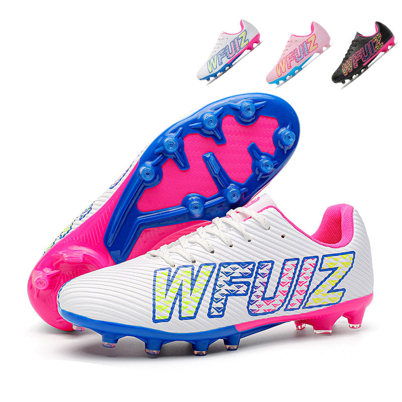 AG Artificial Grass Soccer Cleats, Low-Top Ribbed Football Shoes with WFJUIZ Print, Breathable Athletic Boots for Synthetic Turf-Hxh-QS001