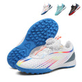 TF Turf Soccer Cleats, Rotary Auto Quick Lock Laces Breathable Perforated Mesh Rainbow Lightning Gradient Football Boots, Non-Marking Pyramid Rubber Training Shoes for Indoor Hard Courts & Short Artificial Turf-Xinma6188