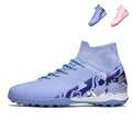 High-Top TF Turf Soccer Cleats, Breathable Knit Football Shoes with Abstract Print, Non-Slip Training Sneakers for Artificial Turf-Hxh2606E-1